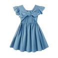 thumbnail image 1 of Vestido Dutebare para niñas pequeñas, algodón y lino, con volantes, azul 5-6T, 1 of 2