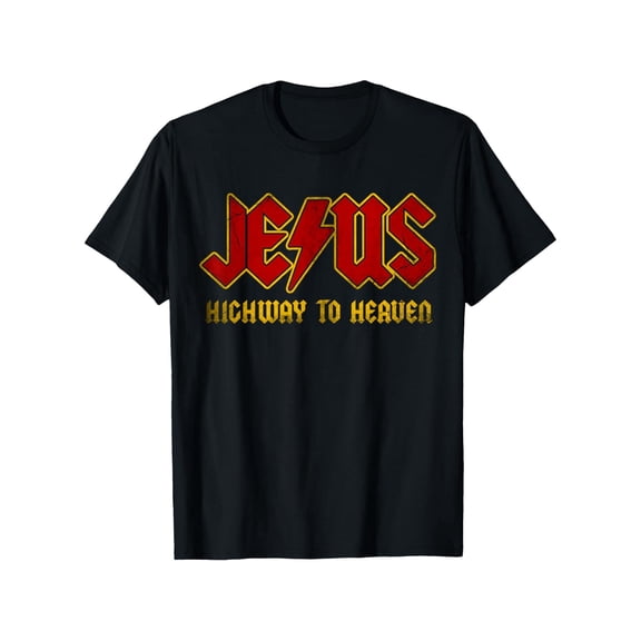 Jesus Highway to Heaven Pattern-Shirt- Unisex, % Cotton, Short Sleeve, Black, Sizes S, Mens and Womens Casual Outdoor Clothing, Washable, All-Season Wear Casual Crew Neck% Cotton-Shirt