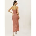 thumbnail image 3 of DressBerry Women's Solid Satin Ankle Length Dress Strappy Shoulders Sleeveless High Rise Round Neck Single Side Slit Western Style Gown Dress, 3 of 7
