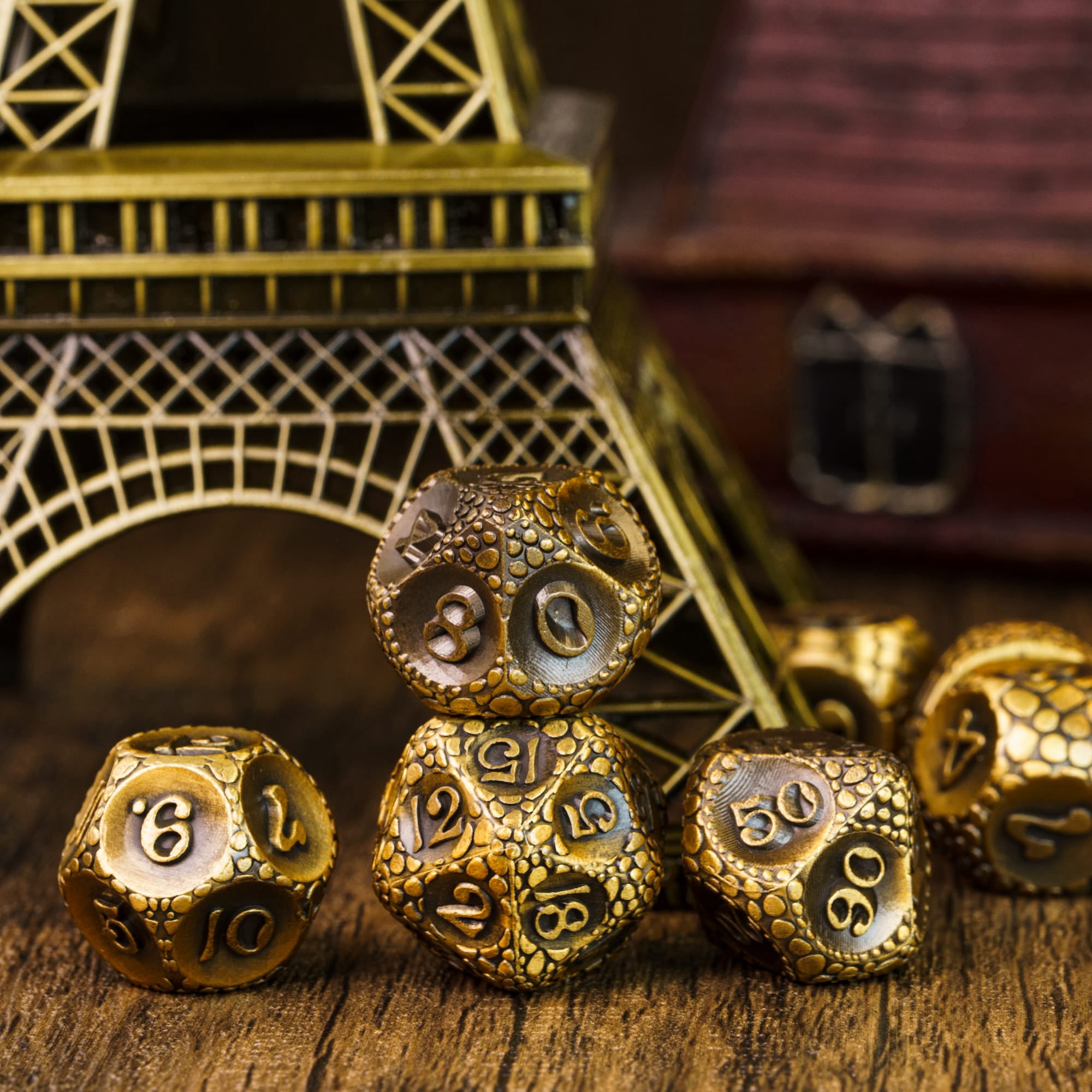Cusdie 7-Die Metal DND Dice Set, Cobblestone Metal Polyhedral D&D Dice Setfor DND Dungeons and Dragons TTRPG Role Playing Games