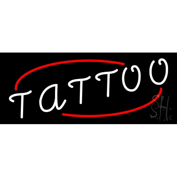 White Tattoo LED Neon Sign 13" Tall x 32" Wide - inches Black Square Cut Acrylic Backing, with Dimmer - Premium built indoor Sign for Storefront, Store interior, Workshop, Studio.