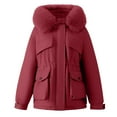 thumbnail image 3 of PiGOGI Women's Winter Jacket Hooded Warm Casual Fashion Winter Coat Fall Outerwear Red XL, 3 of 5