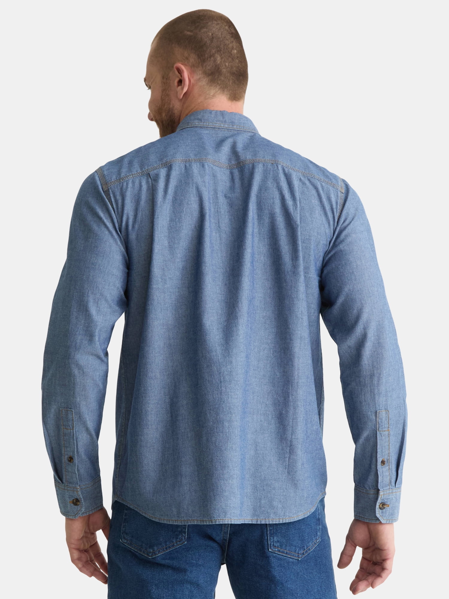 Brahma Men’s and Big Men’s Chambray Shirt with Long Sleeves, Sizes S-3XL