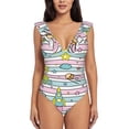 thumbnail image 2 of Yiaed Space Doodle Print Women's Ruffled One Piece Swimsuit V Neck Swimwear Slimming Monokini for Woman-Small, 2 of 8