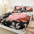 thumbnail image 3 of Homewish Vintage Rustic Flower Queen Sheet Sets, Chic Watercolor Rose Flat and Fitted Sheet, Black Coral Luxury Bedroom Decor, 4 Pieces, 3 of 7