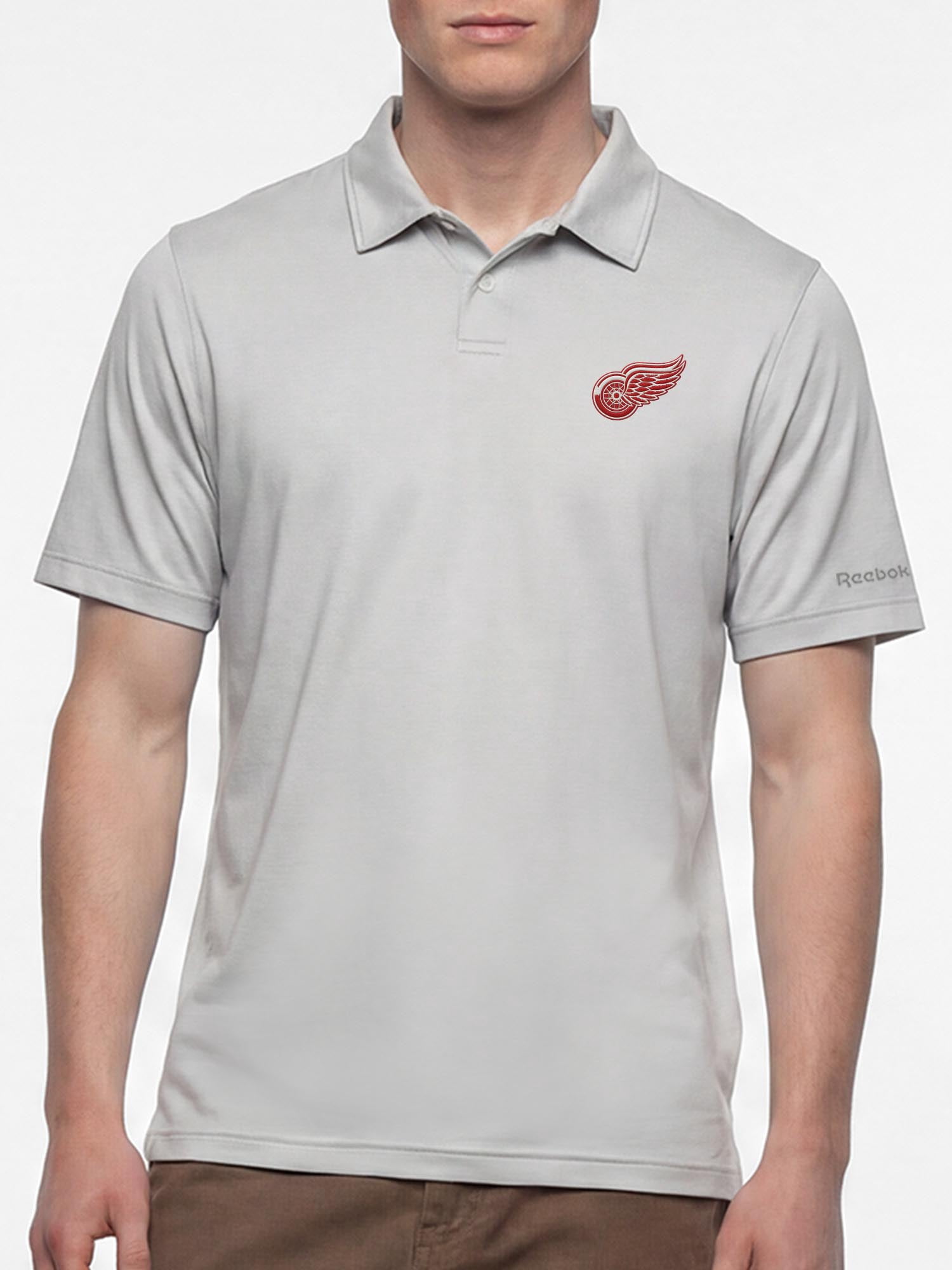 Detroit Red Wings Reebok Mens Gray Short Sleeve Polo Shirt