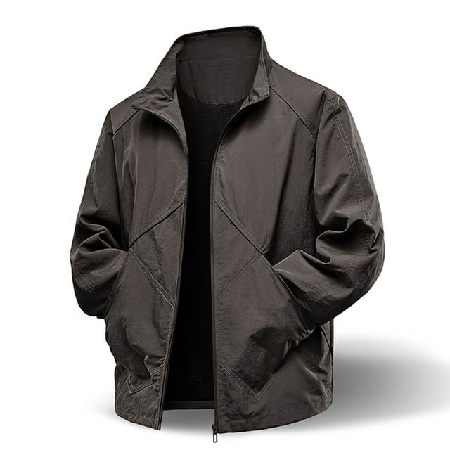 pstuiky camisetas de manga larga para hombre, Chaqueta de trabajo para hombre, elástica, impermeable, para exteriores, con cuello alto, color liso, manga larga, solapa, top/camisa para hombre xxl