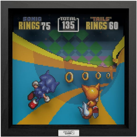 Pixel Frames Sonic The Hedgehog 2: Special Stage 9x9 3D Shadow Box Art - Officially Licensed by Sega