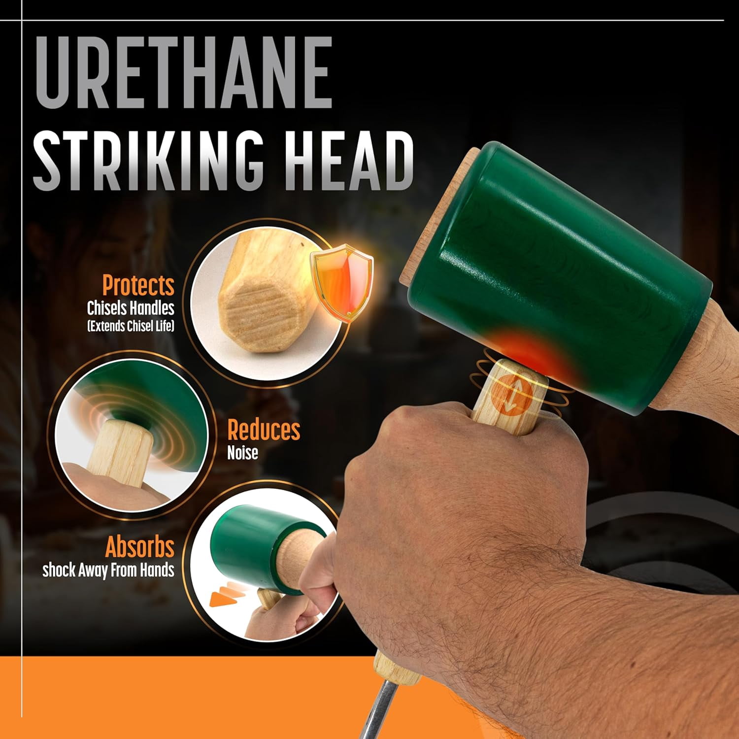 Schaaf Tools Wood Carving Mallet, 15 oz Woodworking Mallet with Ergonomic Wooden Handle and Non-Marring Urethane Head