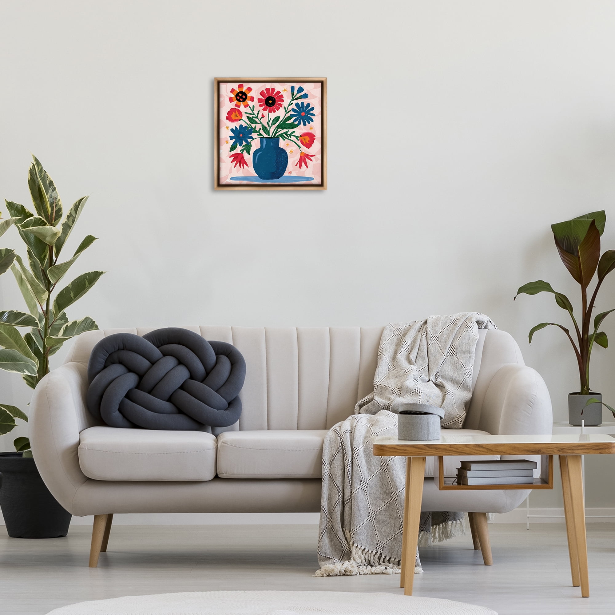 Stupell Industries Vibrant Mixed Flowers Plants & Flowers Painting Brown Floater Framed Canvas Art Print Wall Art, 18 x 18