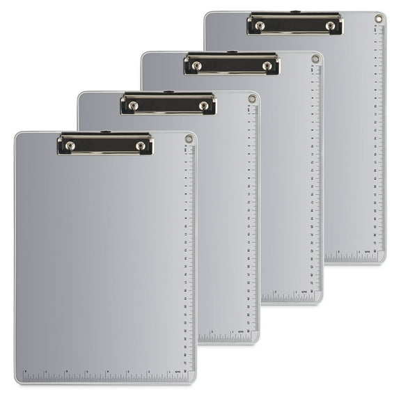 LELE LIFE Clipboards - 4 Pack Metal Clipboard with Scale, Hangable Aluminum Alloy and MDF Clipboard, Non-Slip Clip Boards 8.5x11 for A4 Letter Size Document, Clipboards Bulk