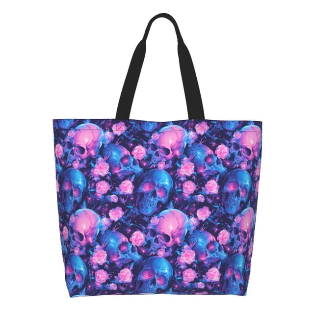 Disketp Blue Skull Rose Bolsa Tote Estampada para Mujer, Bolso de Hombro y de Mano para Compras y Viajes