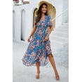 thumbnail image 2 of Women's Floral Maxi Dress Flowy V Neck Empire Waist Summer Wedding Guest Party Casual Chiffon Dress, 2 of 8
