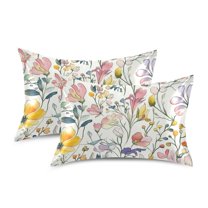 Yayeee Pillowcase Queen Size Set of 2 Satin Wrinkle Resistant Envelope Pillow Case, Watercolor Wildflowers