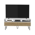 thumbnail image 4 of JERFIT Modern TV Stand with Drawers, Minimalist Entertainment Center with Open Shelves for Living Room, White and Macadamia Engineered Wood Console Table, 4 of 7