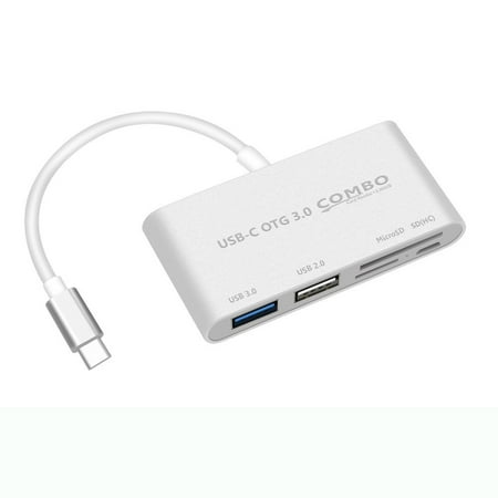 USB-C OTG Hub, USB-C to USB 3.0+USB 2.0+TF/SD/MicroSD Card Reader+Micro USB Power Charging Port for Macbook Pro/ChromeBook/More Type-C
