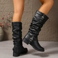 thumbnail image 5 of Slouchy Mid Calf Riding Boots for Women Casual Leather Buckle Pointed Toe Winter Fall Dress Knee High Boots, 5 of 8