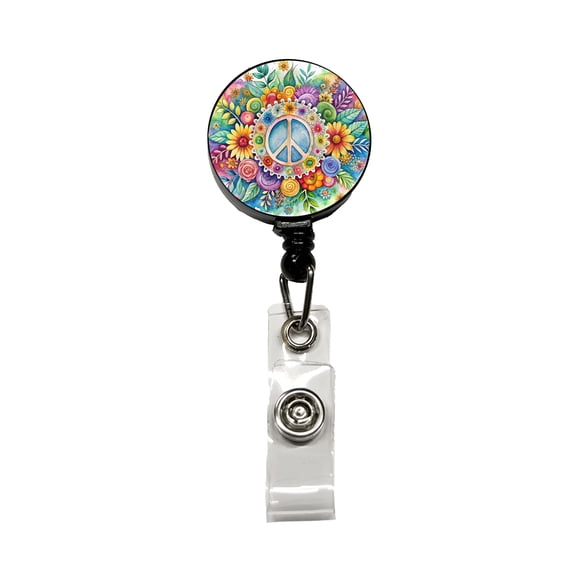 Hippie Peace Symbol Watercolor Retractable Reel ID Badge Key Card Name Tag Holder with Clip