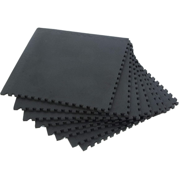 BODYTECH PUZZLE EXERCISE MAT INTERLOCKING FOAM TILE MATS 18X18X½ THICK 8 - BLACK