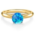 thumbnail image 3 of Gem Stone King 10K Two Tone Gold Simulated Blue Opal Solitaire Engagement Ring for Women | 0.30 Cttw | Round Cabochon 6MM | Gemstone October Birthstone | Size 5, 3 of 6