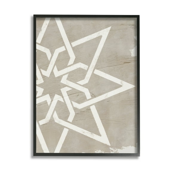 Stupell Industries Geometric Eight Point Star Distressed Grain Detail Abstract Painting Black Framed Art Print Wall Art, 11 x 14