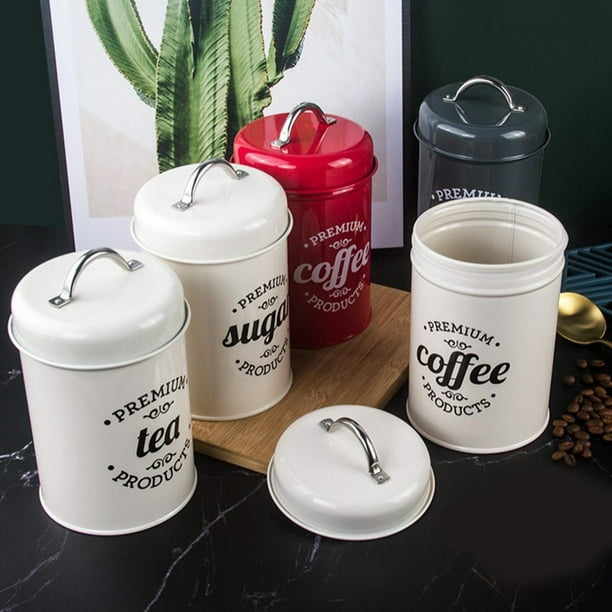 Juego de 3 Frascos de cocina Macarena metal antioxidante con tapas herméticas blanco