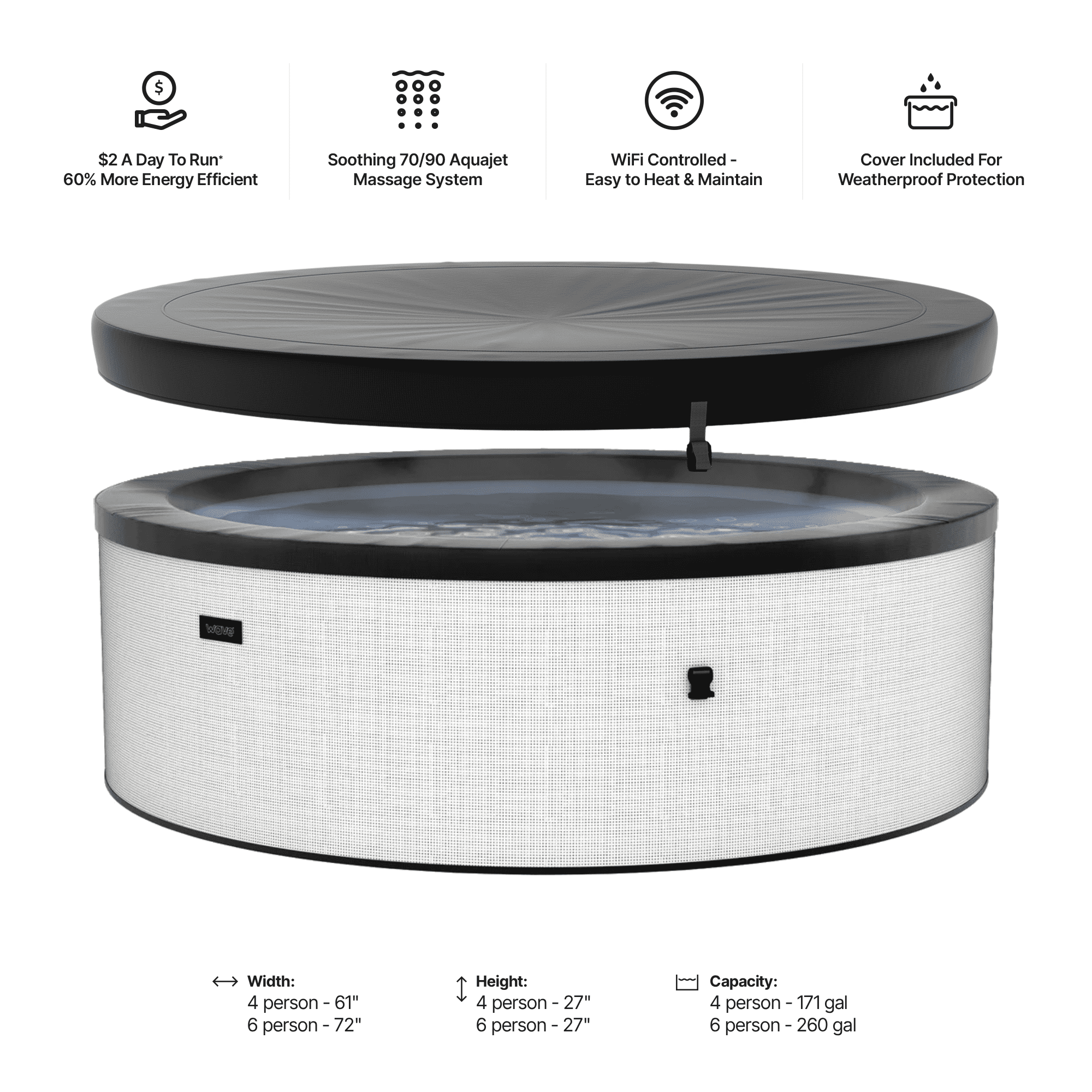 Wave Tahoe 4 Person Eco-Foam Round Hot Tub EnergySave Bundle with 70 Aquajet Massage System | Pebble White