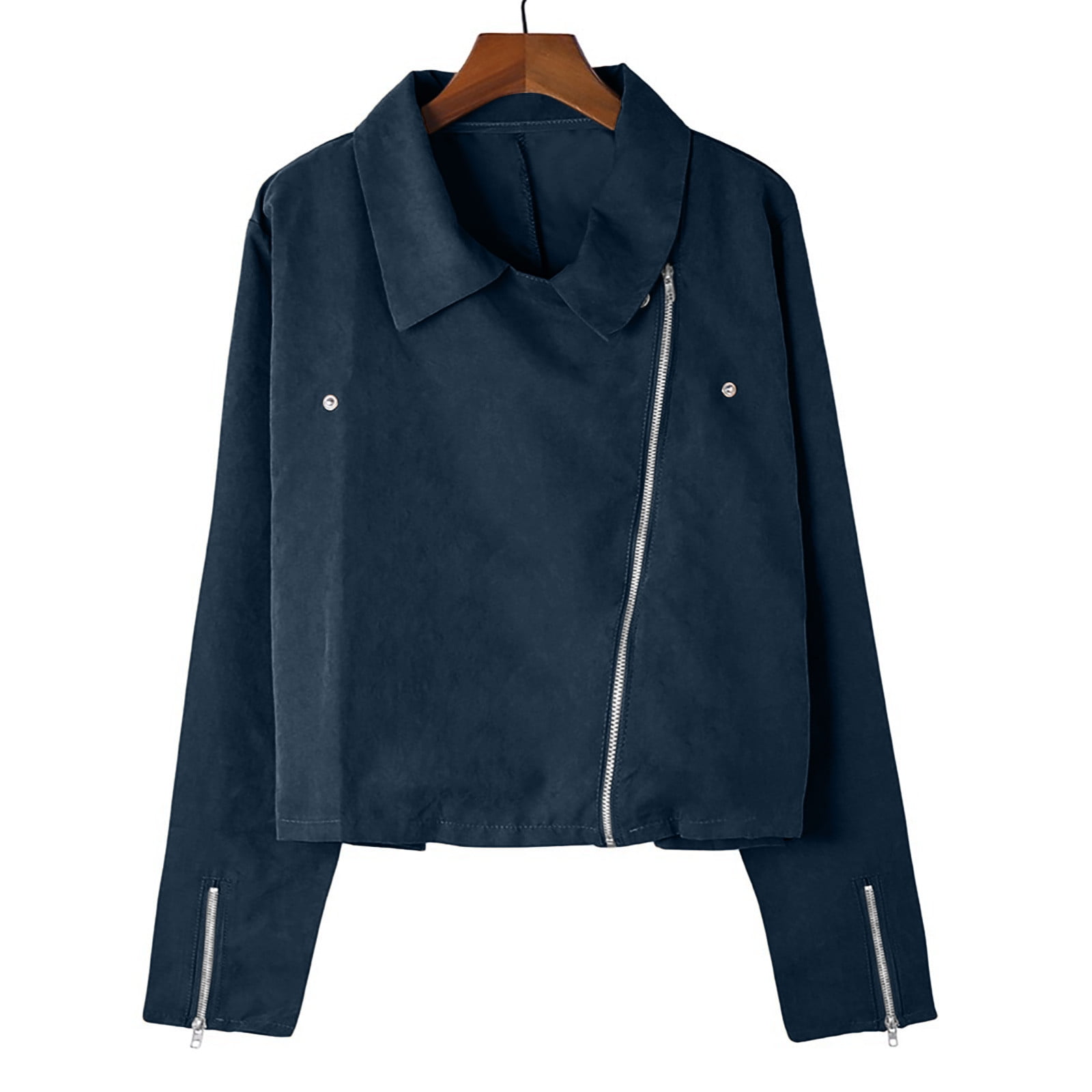 AGWOLF Faux Leather Jackets for Women Comfy Zip Up Plus Size Cropped Coats Lapel Long Sleeve Open Front Cardigan Coat Biker Moto Jacket