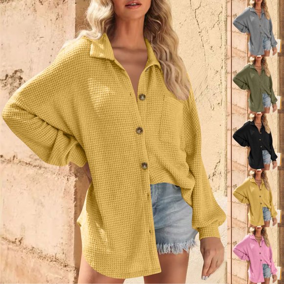 RKSTN Long Sleeve Shirts for Women Oversize Plaid Print Turndown Collar Long Sleeve Button Shirts Tops Womens Casual Checked Print Lapel Button Up Long Sleeve T Shirts Blouses Fall Clothes