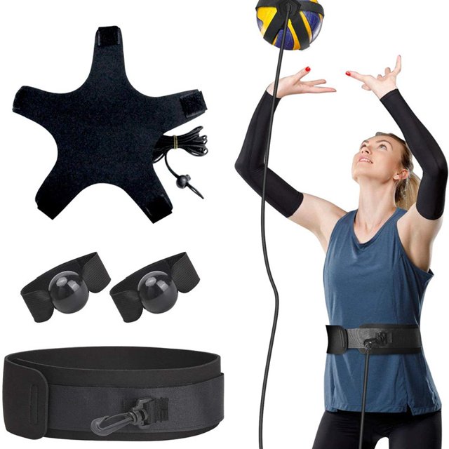 Ayuda para equipo de entrenamiento de voleibol, banda elástica de resistencia de voleibol de autoentrenamiento con bolsa de cintura ajustable y correa de mano