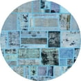 thumbnail image 1 of Ahgly Company Indoor Round Abstract Sky Blue Patchwork Area Rugs, 6' Round, 1 of 6