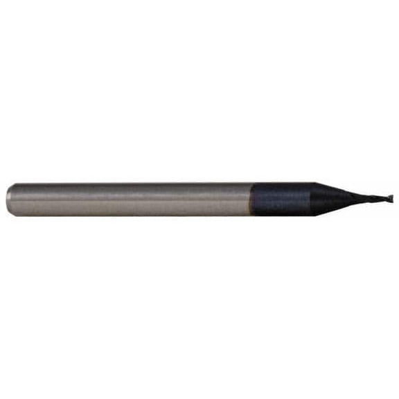 Accupro 0.02", 0.03" LOC, 1/8" Shank, 1-1/2" OAL, 2 Flute, Solid Carbide Square End Mill, AlTiN Finish, Spiral Flute, 30 Helix, Centercutting, RH Cut, RH Flute, Series Miniature