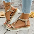 thumbnail image 4 of Boho Espadrilles Platform Wedge Sandals for Women 2025 Beach Woven Chunky Heeled Slingback Dressy Sandals, 4 of 7