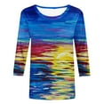 thumbnail image 4 of JSKUMAR 3/4 Sleeve Tops Striped Colorful Print Round Neck T-shirts Plus Size Basic Tees Casual Loose Pullovers Shirts Blue,XXXXL, 4 of 5