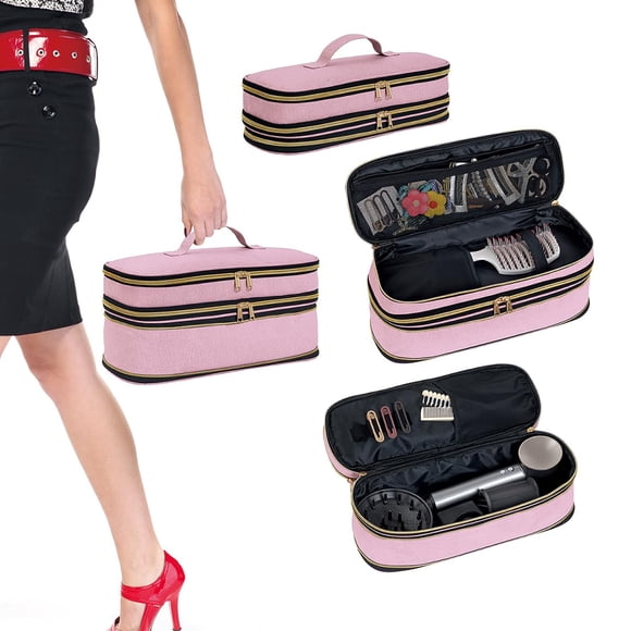 Funda de viaje para secador de pelo UOZL de doble capa, color rosa