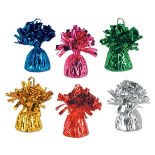Beistle 50804-ASST Metallic Wrapped Balloon Weights. Contains 12 Metallic Balloon Weights.