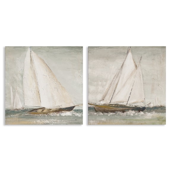 Stupell Industries Tall Ships at Sea Nautical & Beach Painting Wrapped Canvas Art Print Wall Art, 17 x 17, Set of 2