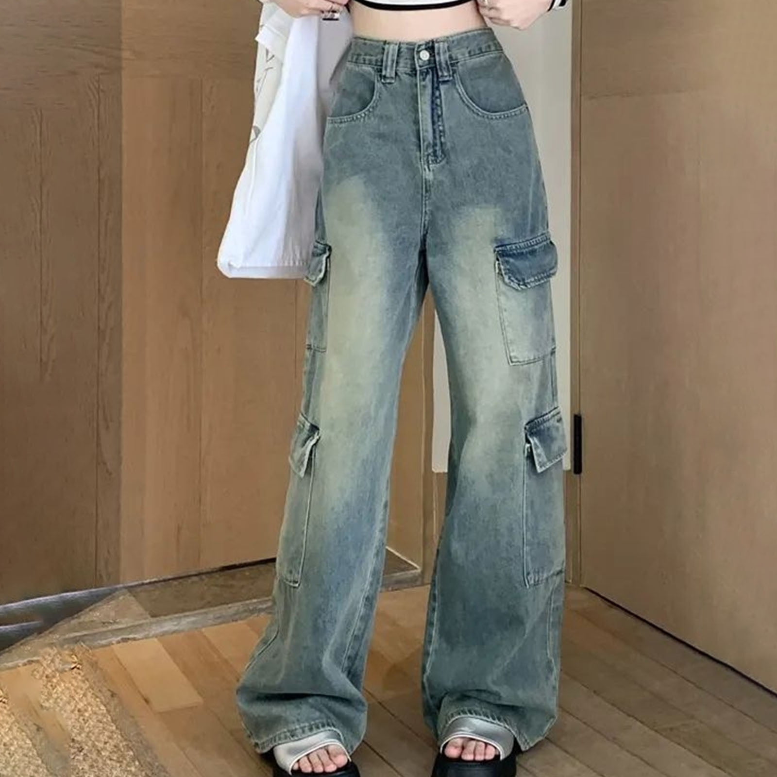 Yuzhih Cargo Jeans for Women High Waist Baggy Cargo Pants Yuzhih Cargo Jeans for Women High Waist Baggy Cargo Pants