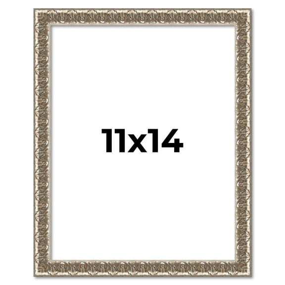 11x14 Frame Silver Versailles Ornate Solid Wood Picture Frame | 1 Inch Moulding Width | Interior