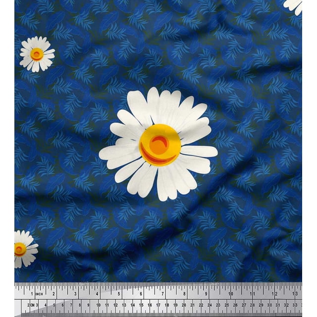 Soimoi Poly Georgette Fabric Leaves & Daisy Flower Print Fabric by the Yard 42 Inch Wide