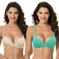 thumbnail image 1 of Curve Muse Womens Plus Size Push Up Add 1 Cup Underwire Perfect Shape Tshirt Bra-2PK-Nude,Turquoise-38D, 1 of 7