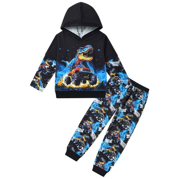Lanbubble Toddler Boys 3D Printed Pullover Sweatsuit Outfit 2 Piece Hoodie Sweatshirt and Jogger Pants Set for Ages 2-6T