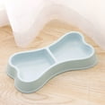 thumbnail image 2 of Double Pet Bowls Macaron Bone Shape, Plastic Food and Water Feeding Station for Cats and Small Dogs, 2 in 1 Set, Blue, 2 of 3