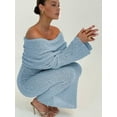 thumbnail image 6 of Women'S Fall Off Shoulder Bodycon Sweater Dress Formal Long Sleeve Elegant Club Party Midi Maxi Dresses Blue L, 6 of 9