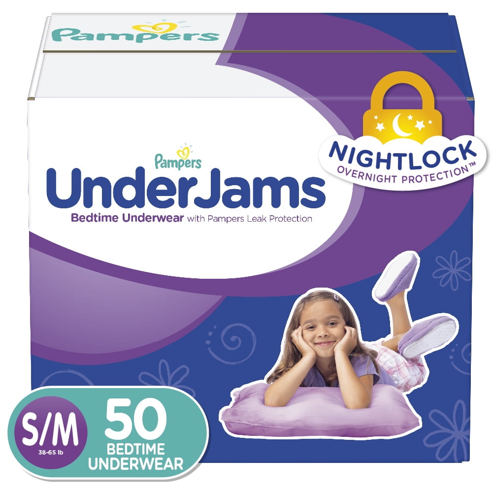 Super Pack 50 Count Pampers UnderJams Disposable Bedtime Underwear for Girls Size S/M 