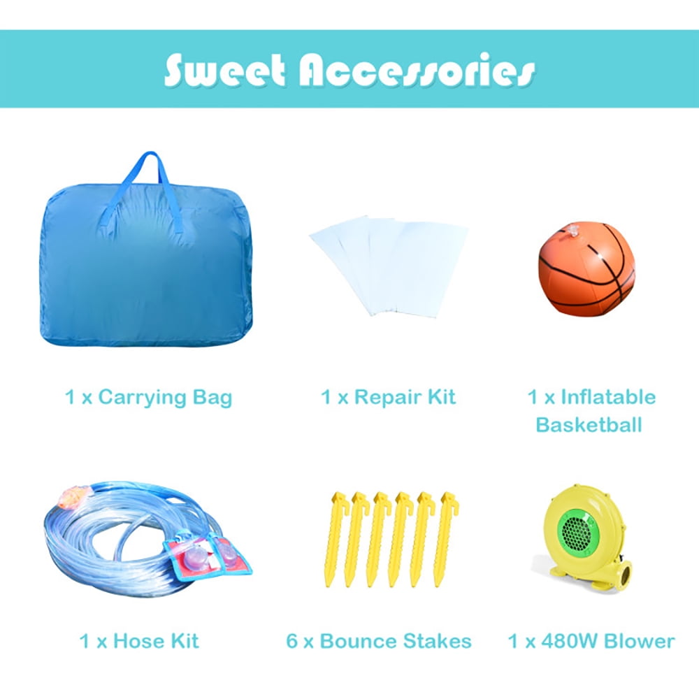 Aimee Lii 6-in-1 Inflatable Bounce House with Climbing Wall and Basketball Hoop with Blower, Kids Bounce House Water Slide