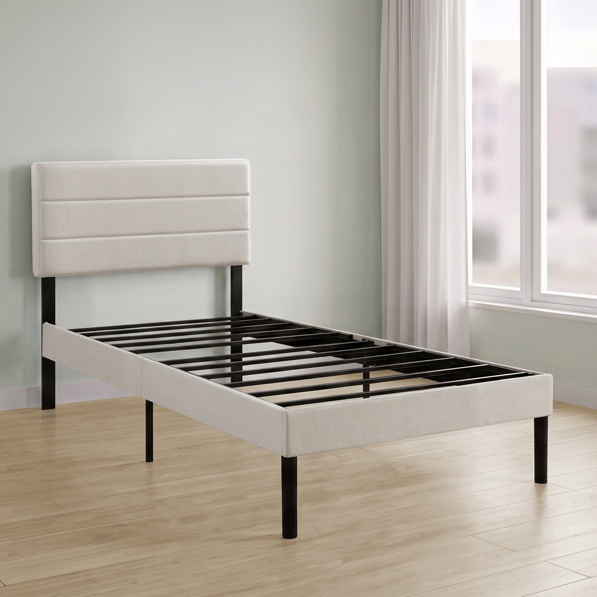 Mainstays Cream Platform Bed, Twin, Channel Stitching