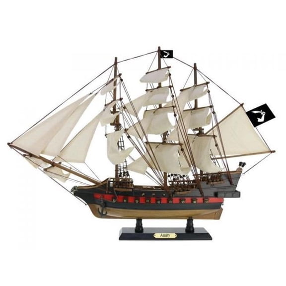 Handcrafted Model Ships Amity-White-Sails-20 20 in. Wooden Thomas Tews Amity White Sails Pirate Ship Model