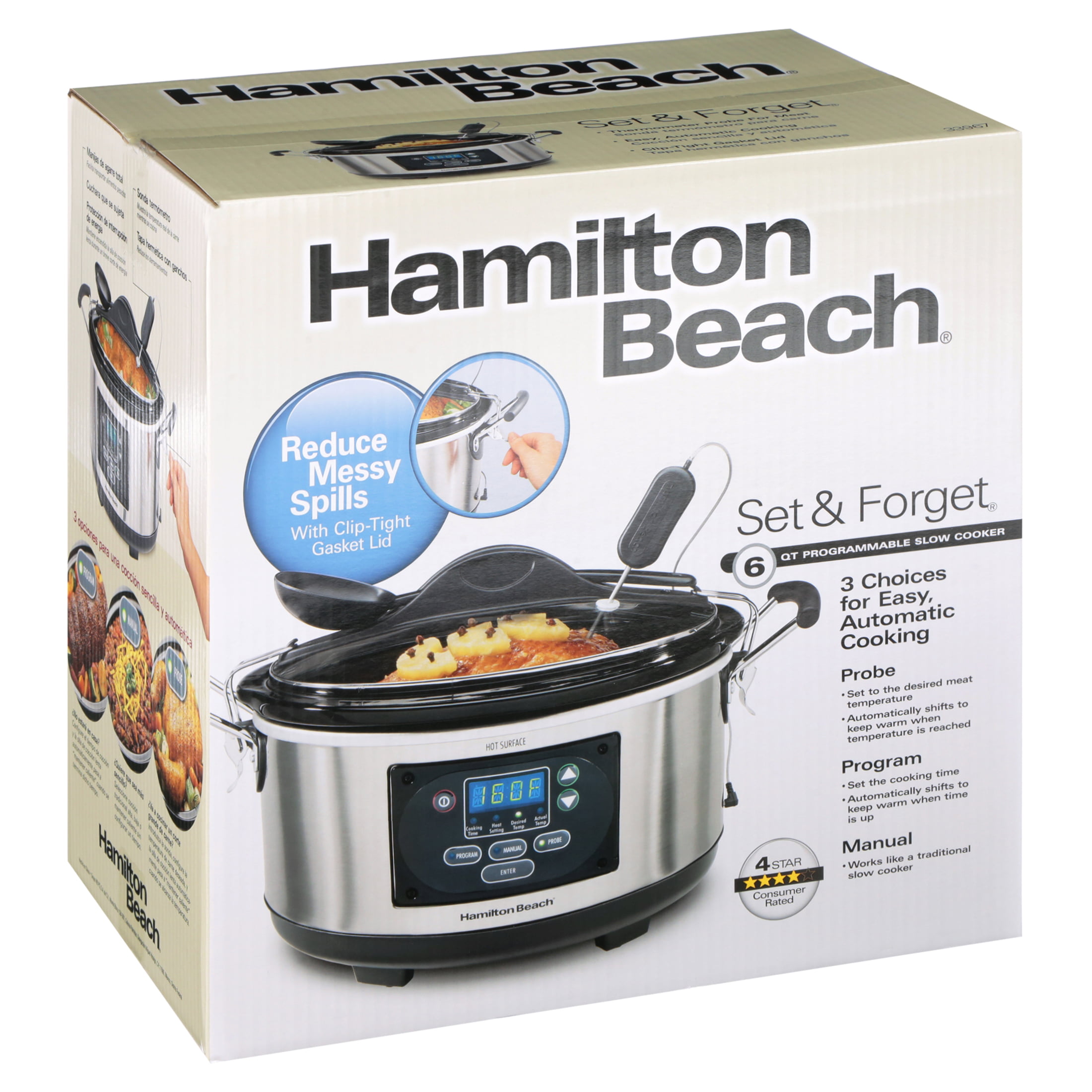  Hamilton Beach Portable 6 Quart Set & Forget Digital  Programmable Slow Cooker with Lid Lock, Temperature Probe & Defrost  Setting, Dishwasher Safe Crock & Lid, Silver (33869) : Everything Else