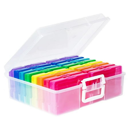 Novelinks Photo Storage Box Multi-Color Photo Cases 16 Inner Photo Keeper Large Photo Organizer With Plastic Craft Case For Photos Stickers